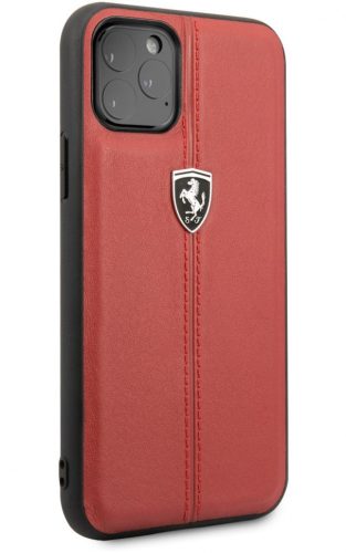 Ferrari iPhone 11 Pro piros fekete szél bőr tok