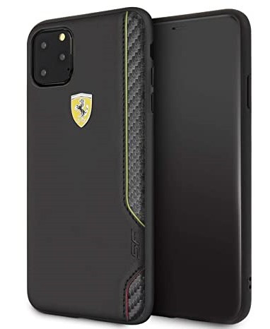 Ferrari iPhone 11 Pro fekete bőr-karbon tok